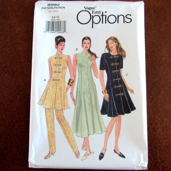 Vogue Easy Options Sewing Pattern 8992 Dress Tunic Pants Size Womens 6 to 10 - Picture 1 of 3